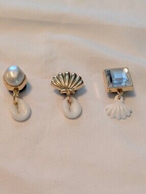 Gold and White Shell Crocs Shoe Charms. Beach Motif.
